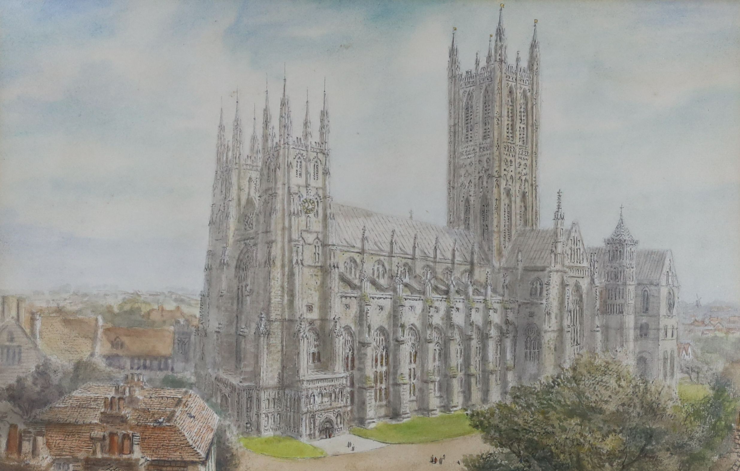 S.J. (Toby) Nash (1891-1960), watercolour, Canterbury Cathedral, signed, 27 x 42cm
